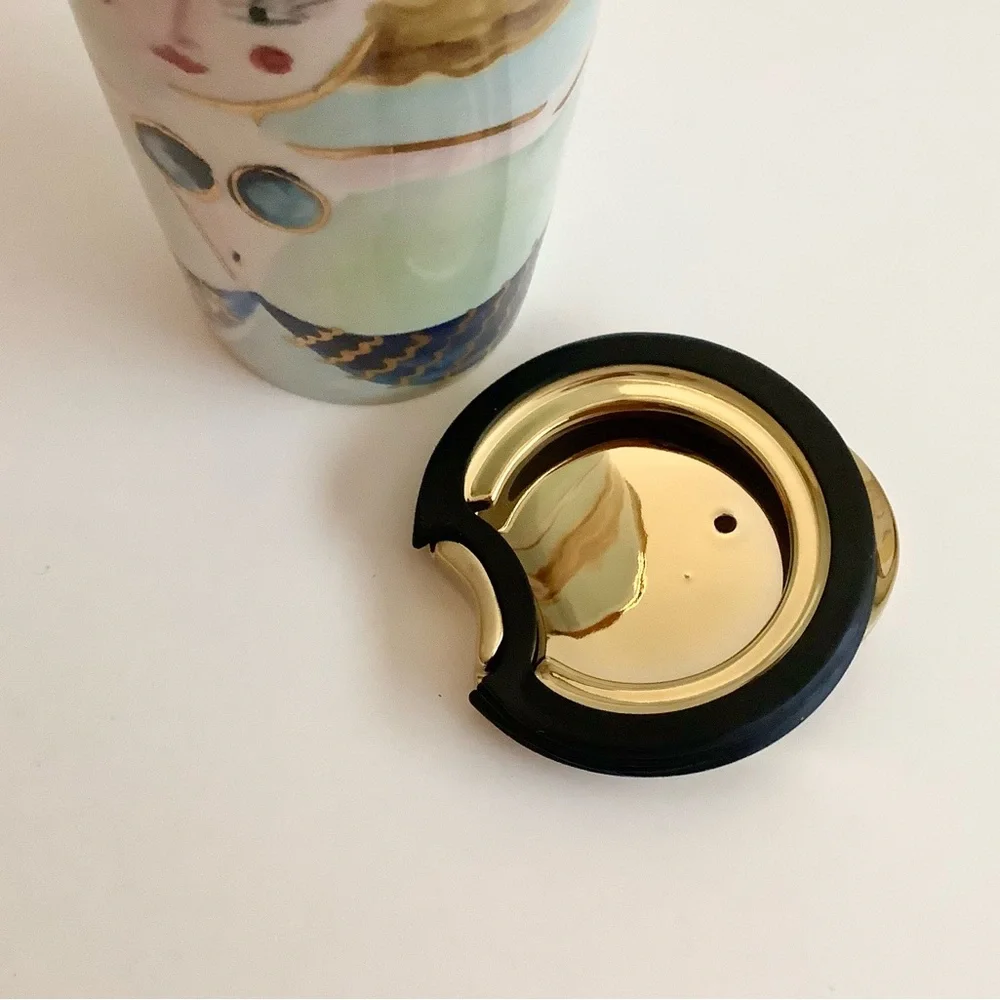 Starbucks Mermaid Siren Ceramic Travel Tumbler Mug Gold Lid 2014 Watercolor new - Picture 9 of 12